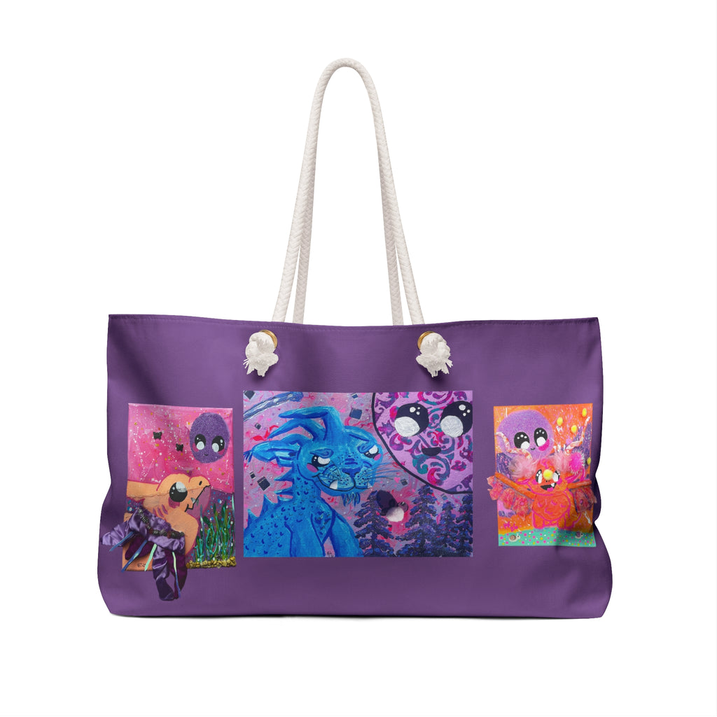 Purple Art Collage Weekender Bag — Cute Cryptids Print