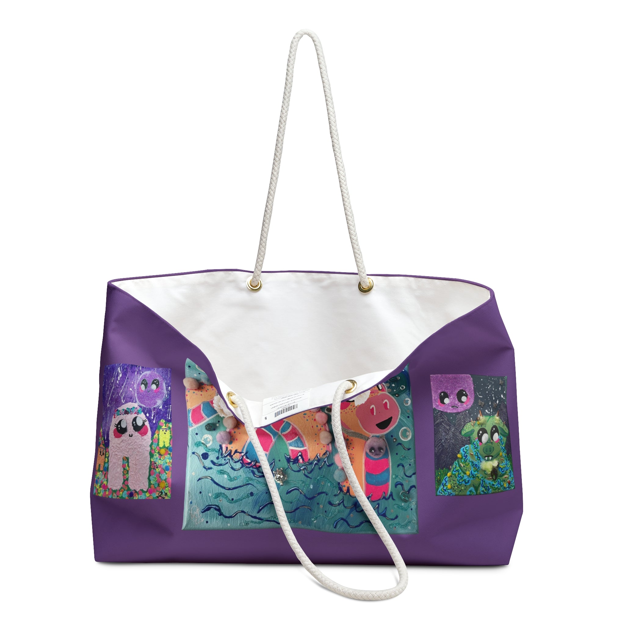 Purple Art Collage Weekender Bag — Cute Cryptids Print