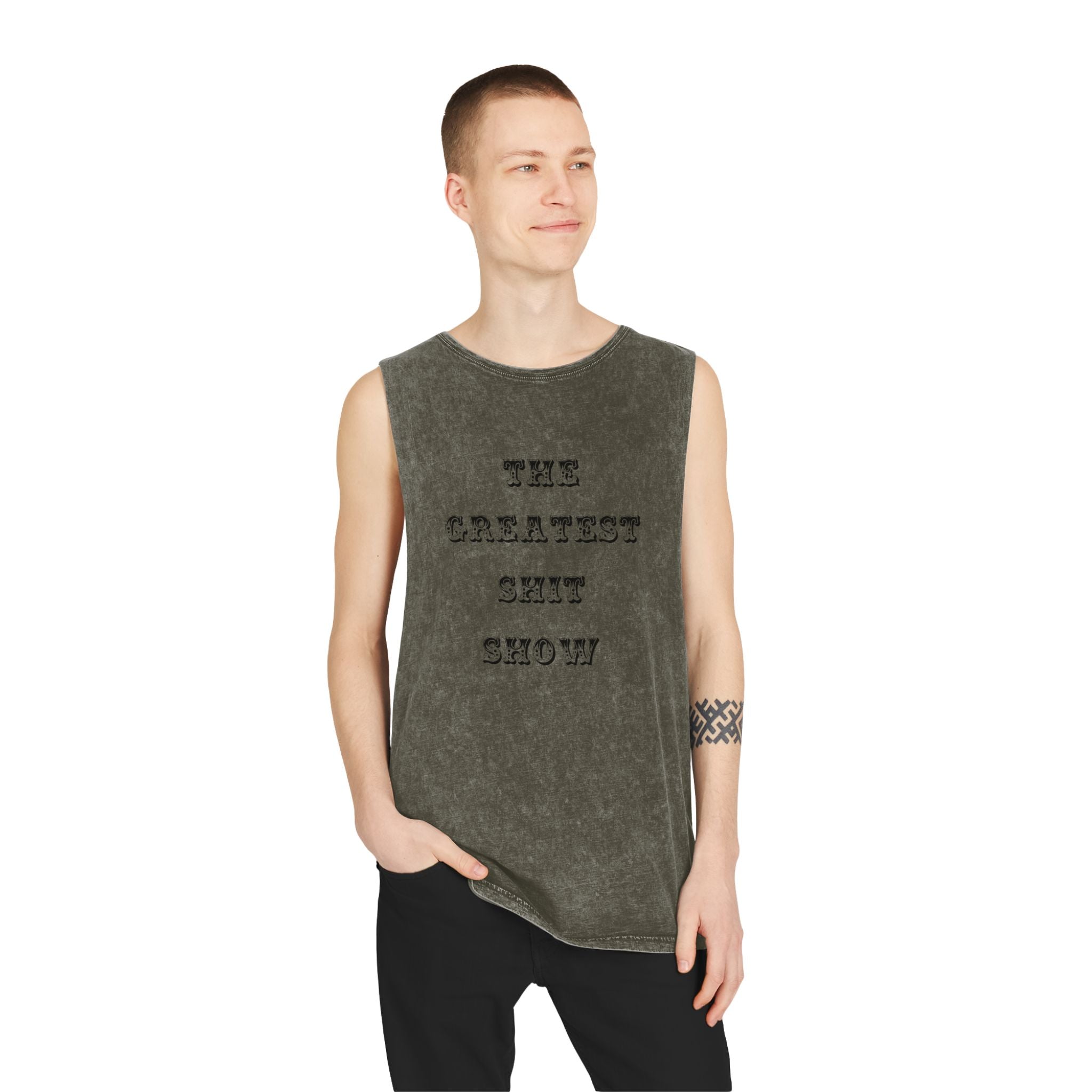 Stonewash Tank Top — "The Greatest S*** Show" Vintage Carnival Graphic