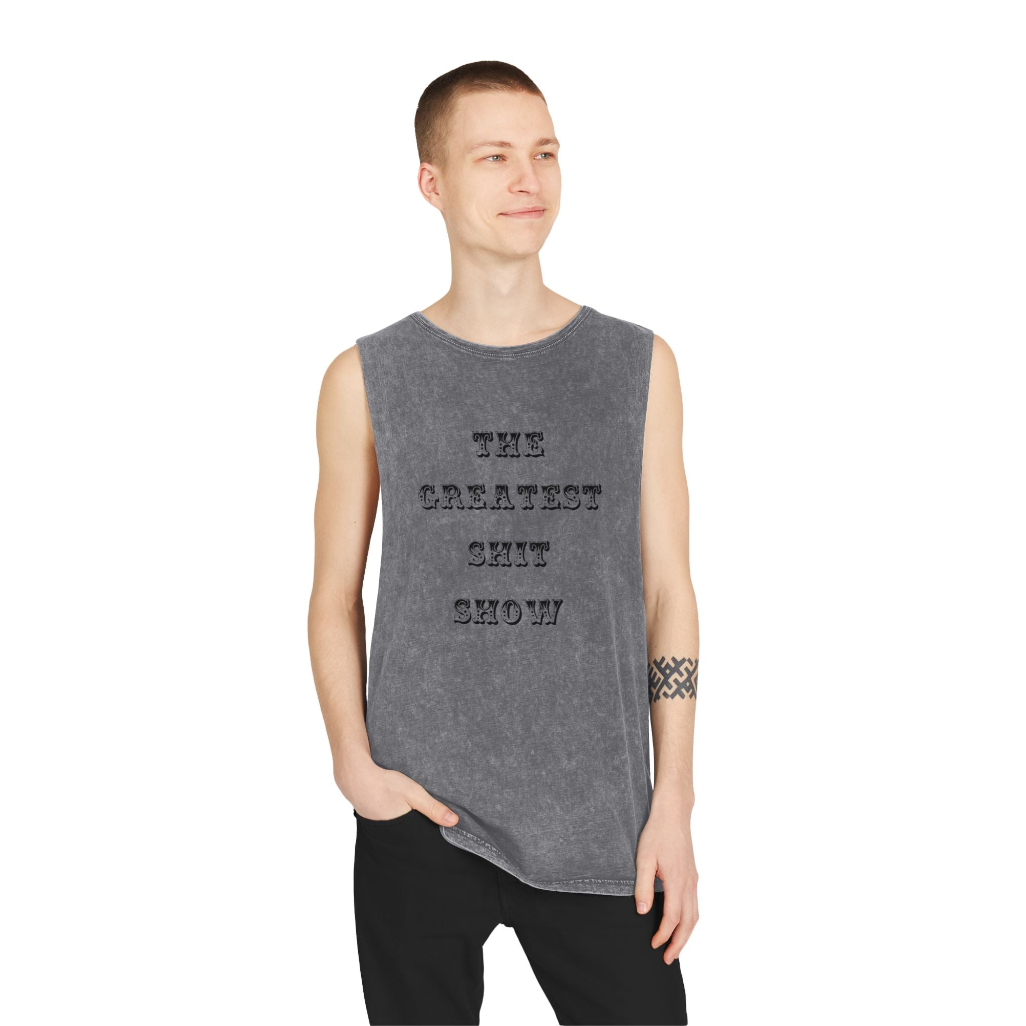 Stonewash Tank Top — "The Greatest S*** Show" Vintage Carnival Graphic