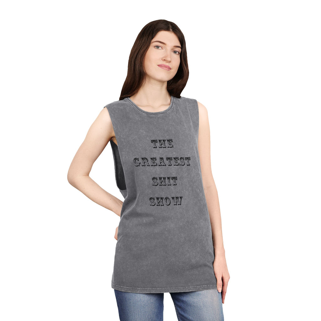 Stonewash Tank Top — "The Greatest S*** Show" Vintage Carnival Graphic