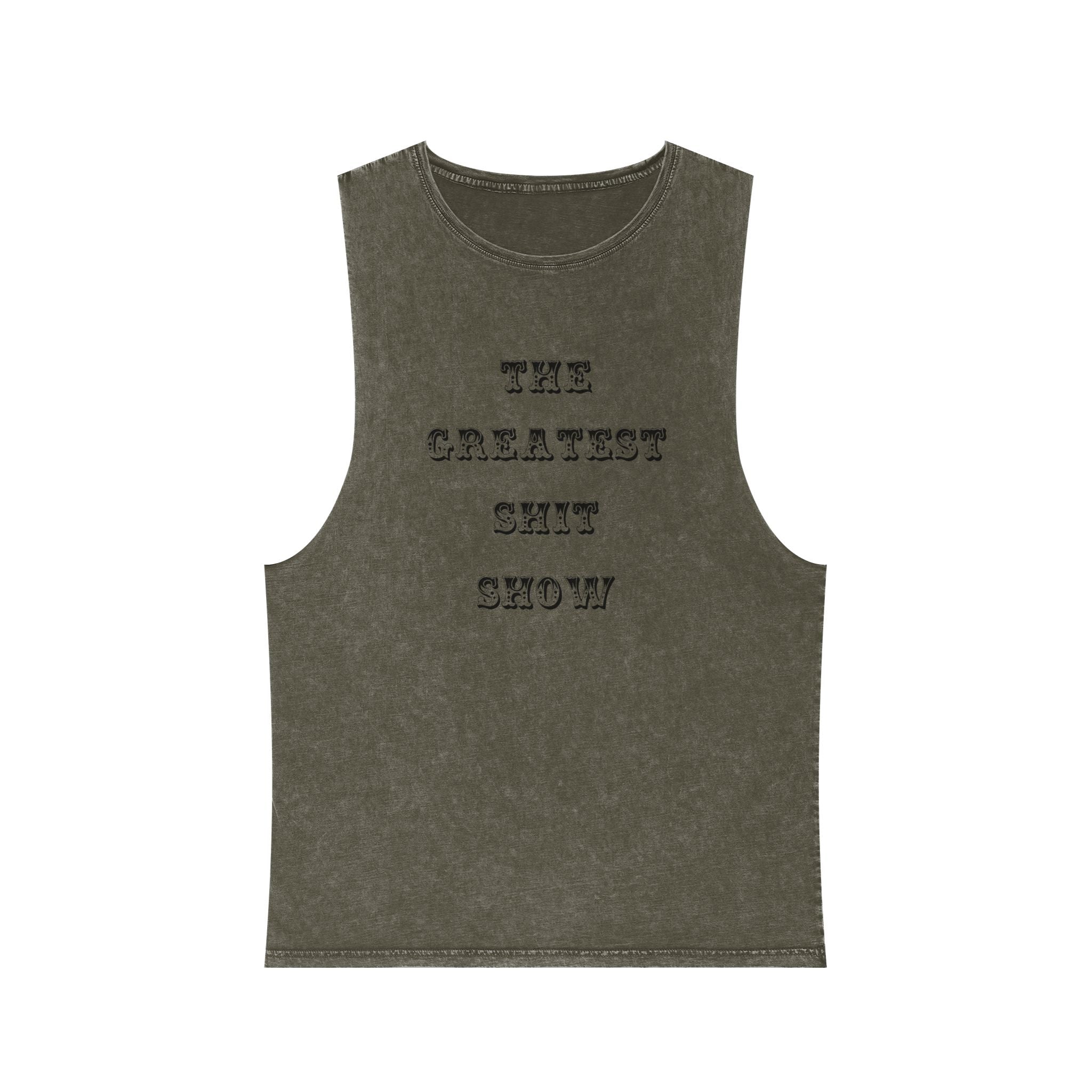Stonewash Tank Top — "The Greatest S*** Show" Vintage Carnival Graphic