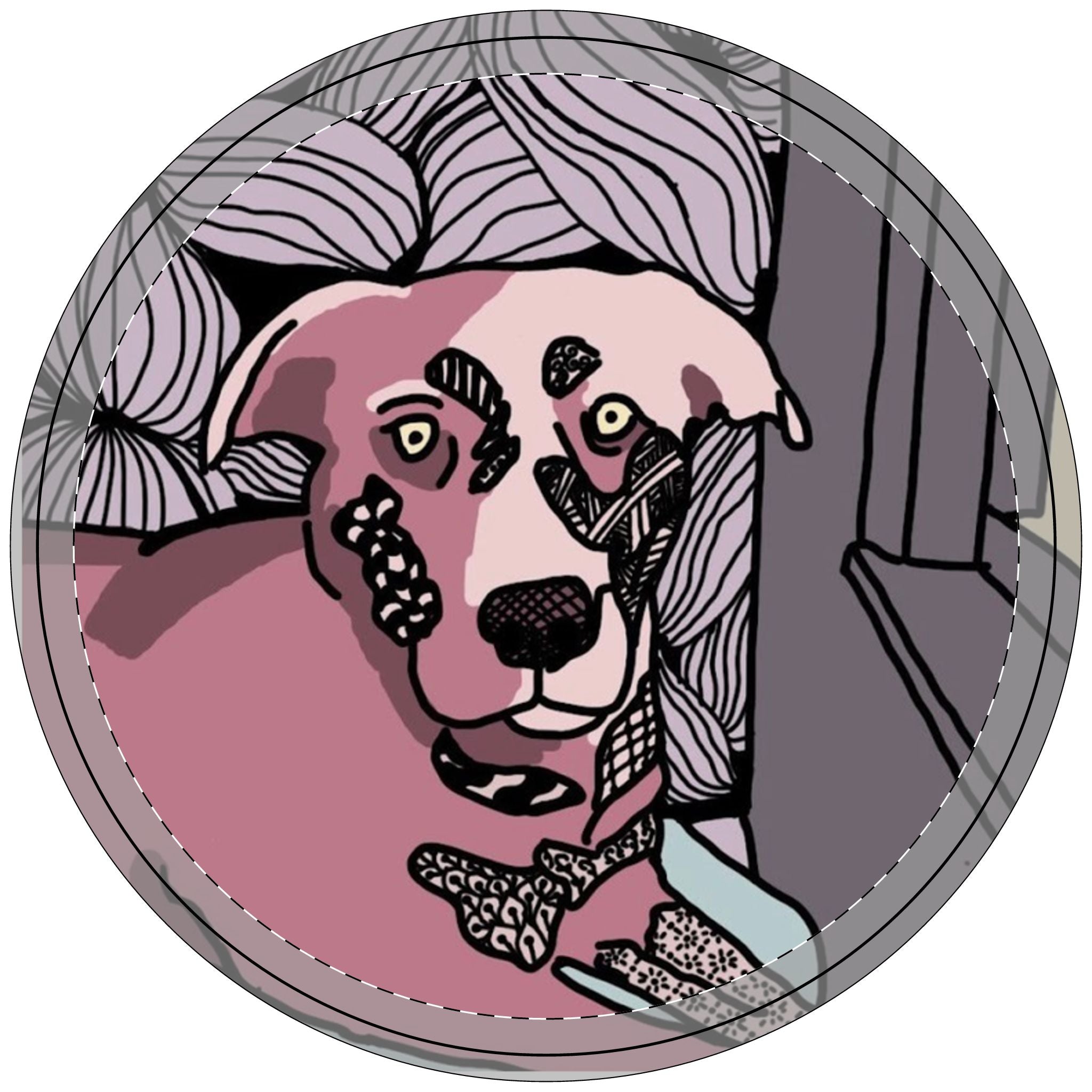 Retractable Leash — Artistic Pink Dog Portrait Retractable Pet Leash